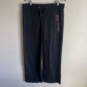 Harley Davidson Wide Leg Sweat Track Pant Pull On Black Pink Size Large